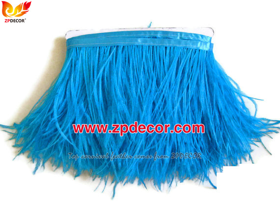 Zpdecor Feathers Factory Wholesale Stock 10-15 cm Turquoise Blue Fluffy Ostrich Feather Fringe Trim for Fashion Costumes  and Jewelry Design