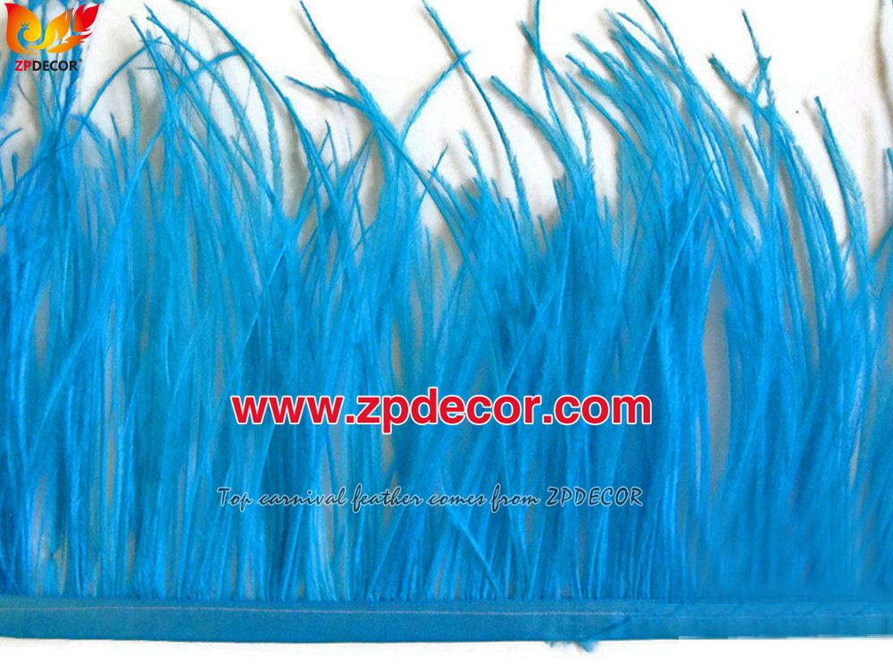 Zpdecor Feathers Factory Wholesale Stock 10-15 cm Turquoise Blue Fluffy Ostrich Feather Fringe Trim for Fashion Costumes  and Jewelry Design