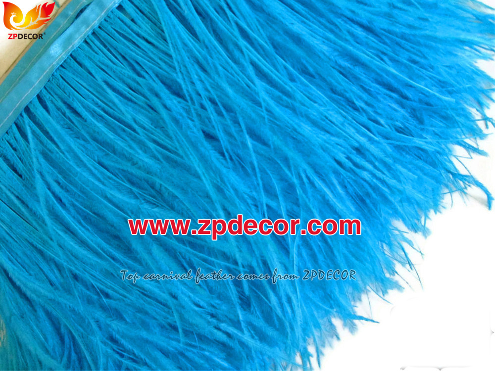 Zpdecor Feathers Factory Wholesale Stock 10-15 cm Turquoise Blue Fluffy Ostrich Feather Fringe Trim for Fashion Costumes  and Jewelry Design