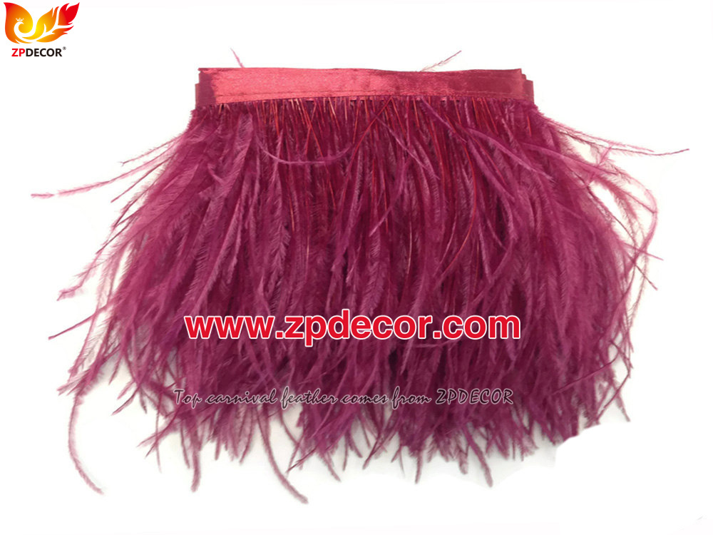 Zpdecor Feathers Factory Wholesale Stock 10-15 cm Burgundy Fluffy Ostrich Feather Fringe Trim for Fashion Costumes  and Jewelry Design