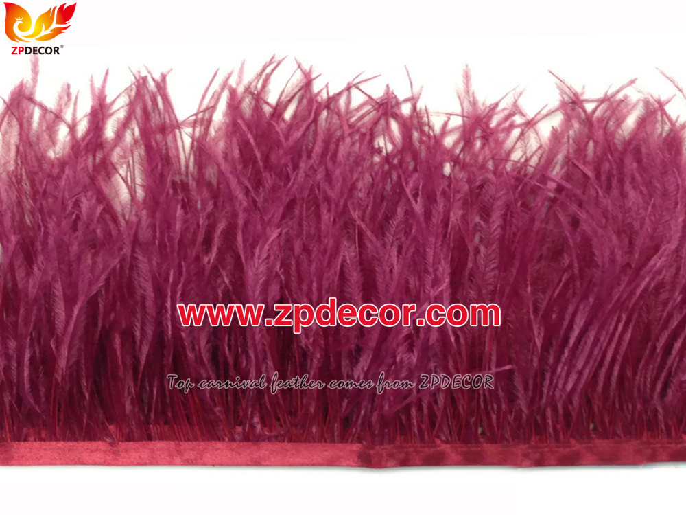 Zpdecor Feathers Factory Wholesale Stock 10-15 cm Burgundy Fluffy Ostrich Feather Fringe Trim for Fashion Costumes  and Jewelry Design