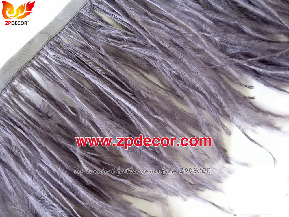 Zpdecor Feathers Factory Wholesale Stock 10-15 cm Gray Fluffy Ostrich Feather Fringe Trim for Fashion Costumes  and Jewelry Design