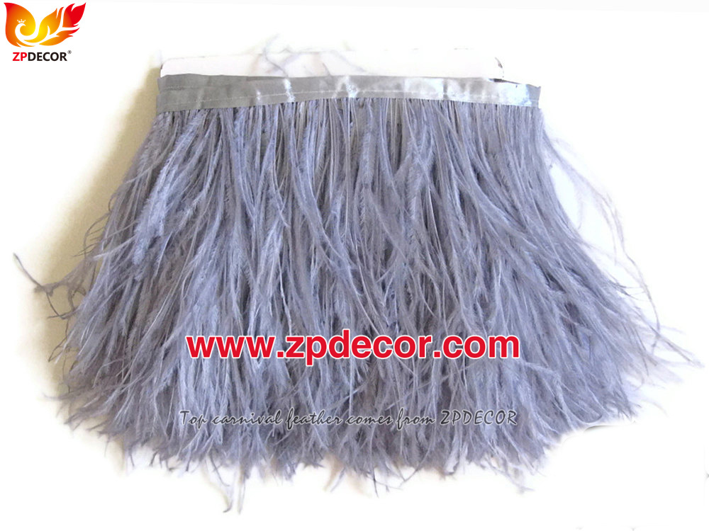 Zpdecor Feathers Factory Wholesale Stock 10-15 cm Gray Fluffy Ostrich Feather Fringe Trim for Fashion Costumes  and Jewelry Design