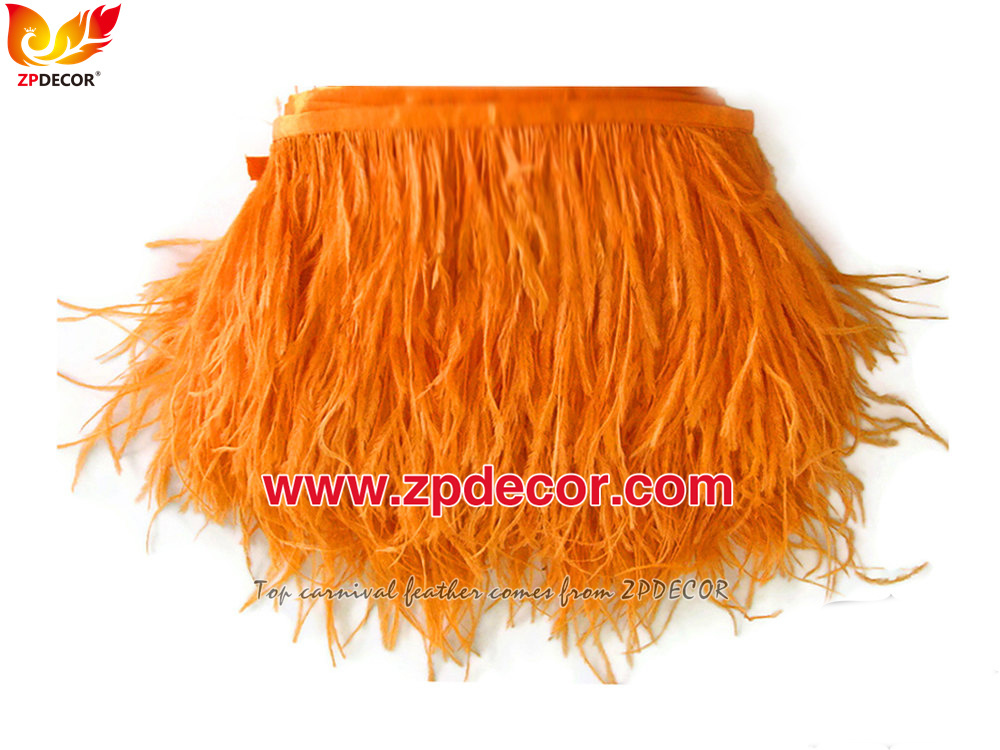 Zpdecor Feathers Factory Wholesale Stock 10-15 cm Orange Fluffy Ostrich Feather Fringe Trim for Fashion Costumes and Jewelry Design