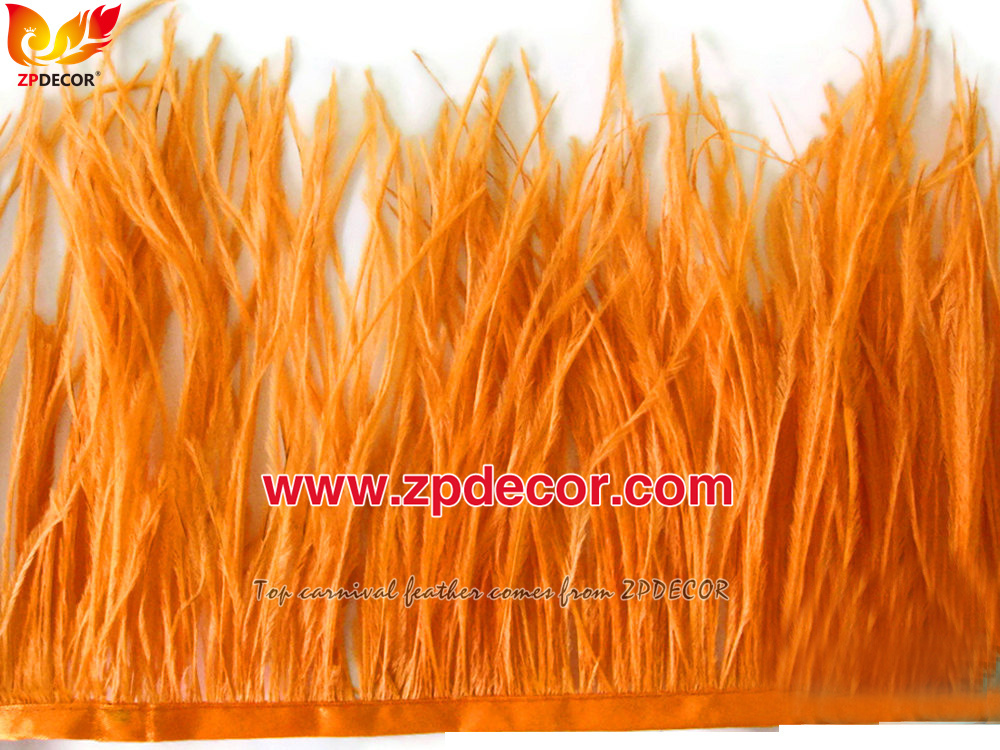 Zpdecor Feathers Factory Wholesale Stock 10-15 cm Orange Fluffy Ostrich Feather Fringe Trim for Fashion Costumes and Jewelry Design