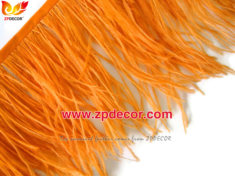 Zpdecor Feathers Factory Wholesale Stock 10-15 cm Orange Fluffy Ostrich Feather Fringe Trim for Fashion Costumes and Jewelry Design