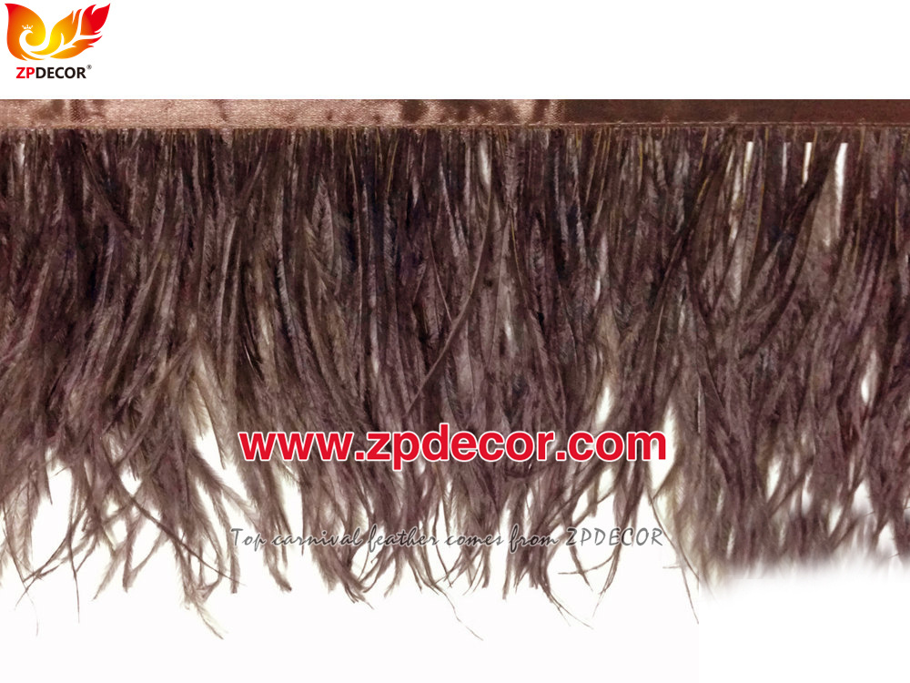 Zpdecor Feathers Factory Wholesale Stock 10-15 cm Brown Fluffy Ostrich Feather Fringe Trim for Fashion Costumes and Jewelry Design