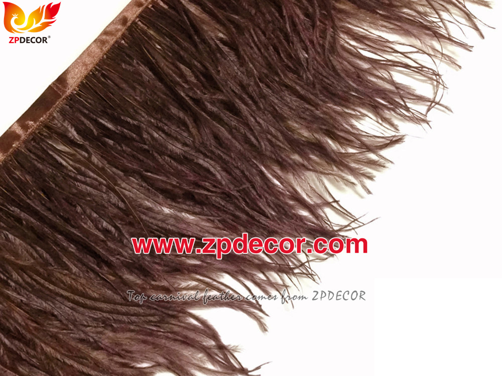 Zpdecor Feathers Factory Wholesale Stock 10-15 cm Brown Fluffy Ostrich Feather Fringe Trim for Fashion Costumes and Jewelry Design