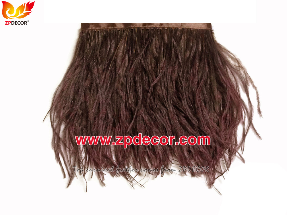 Zpdecor Feathers Factory Wholesale Stock 10-15 cm Brown Fluffy Ostrich Feather Fringe Trim for Fashion Costumes and Jewelry Design