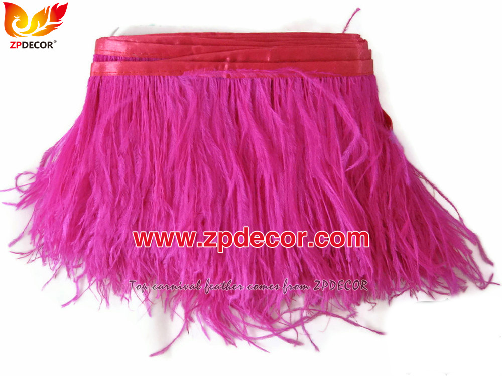 Zpdecor Feathers Factory Wholesale 10-15 cm Hot Pink Fluffy Ostrich Feather Fringe Trim for Fashion Costumes and Jewelry Design