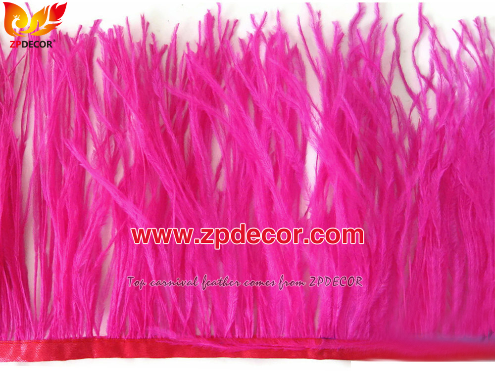 Zpdecor Feathers Factory Wholesale 10-15 cm Hot Pink Fluffy Ostrich Feather Fringe Trim for Fashion Costumes and Jewelry Design