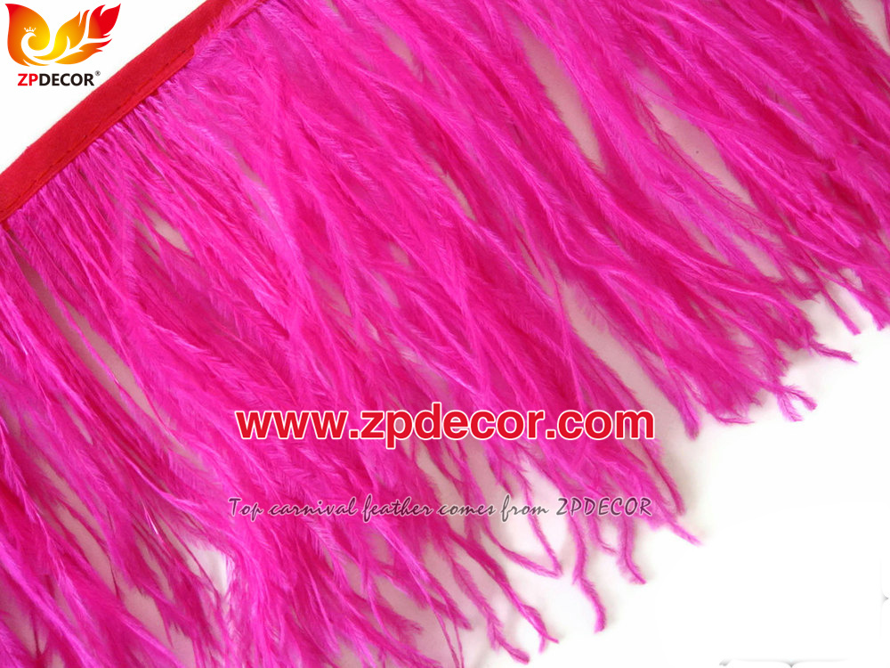 Zpdecor Feathers Factory Wholesale 10-15 cm Hot Pink Fluffy Ostrich Feather Fringe Trim for Fashion Costumes and Jewelry Design