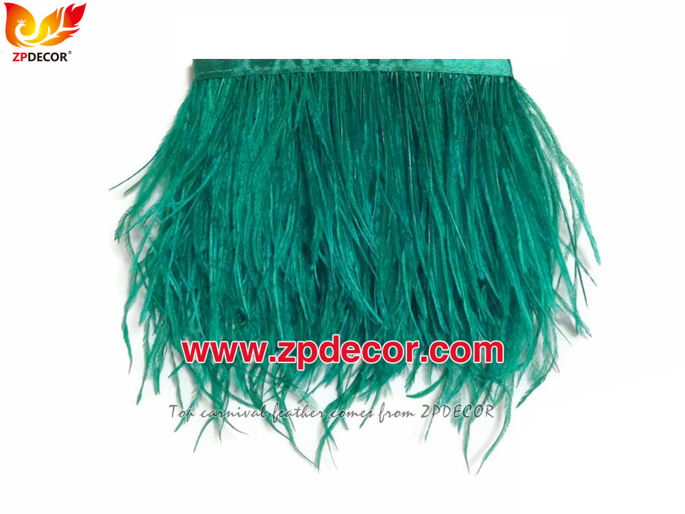 Zpdecor Feathers Factory Wholesale Stock 10-15 cm Ocean Green Fluffy Ostrich Feather Fringe Trim for Fashion Costumes  and Jewelry Design
