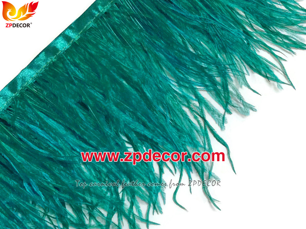 Zpdecor Feathers Factory Wholesale Stock 10-15 cm Ocean Green Fluffy Ostrich Feather Fringe Trim for Fashion Costumes  and Jewelry Design