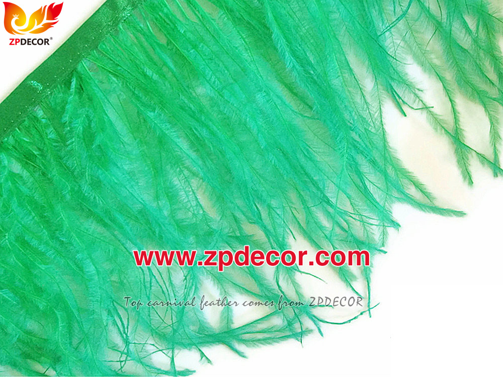 Zpdecor Feathers Factory Wholesale 10-15 cm Green Fluffy Ostrich Feather Fringe Trim for Fashion Costumes Design