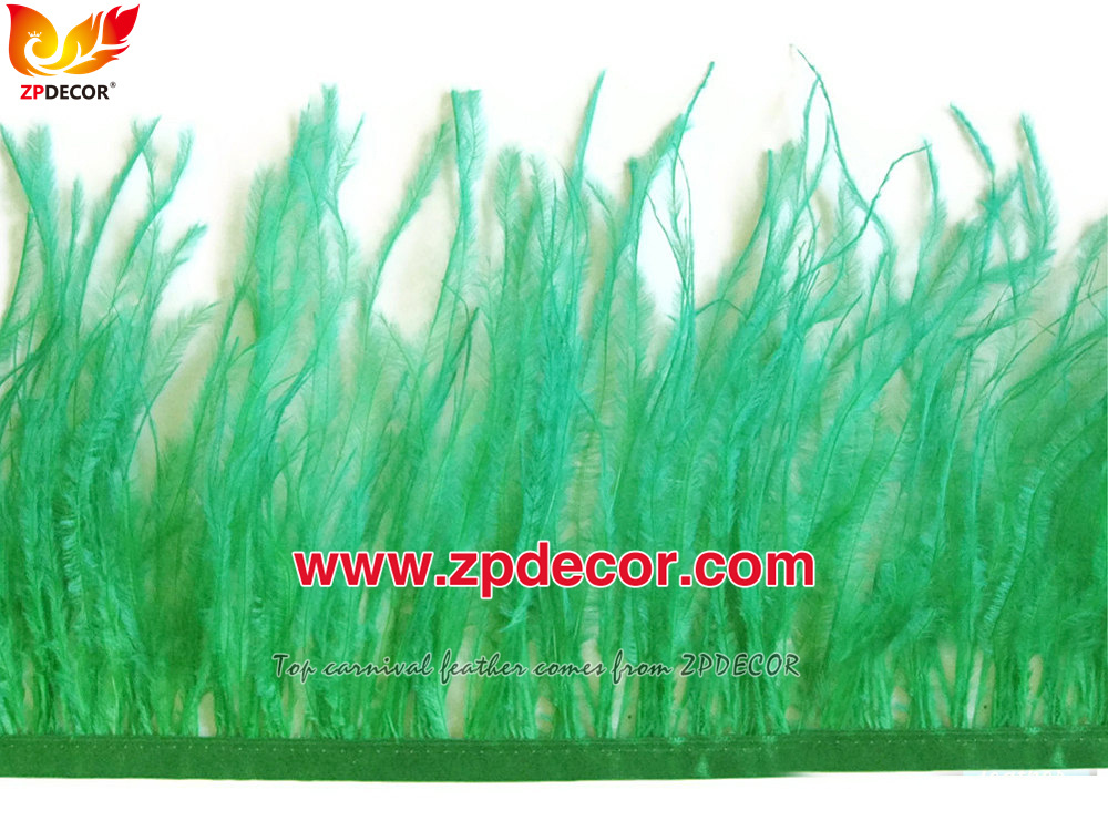 Zpdecor Feathers Factory Wholesale 10-15 cm Green Fluffy Ostrich Feather Fringe Trim for Fashion Costumes Design
