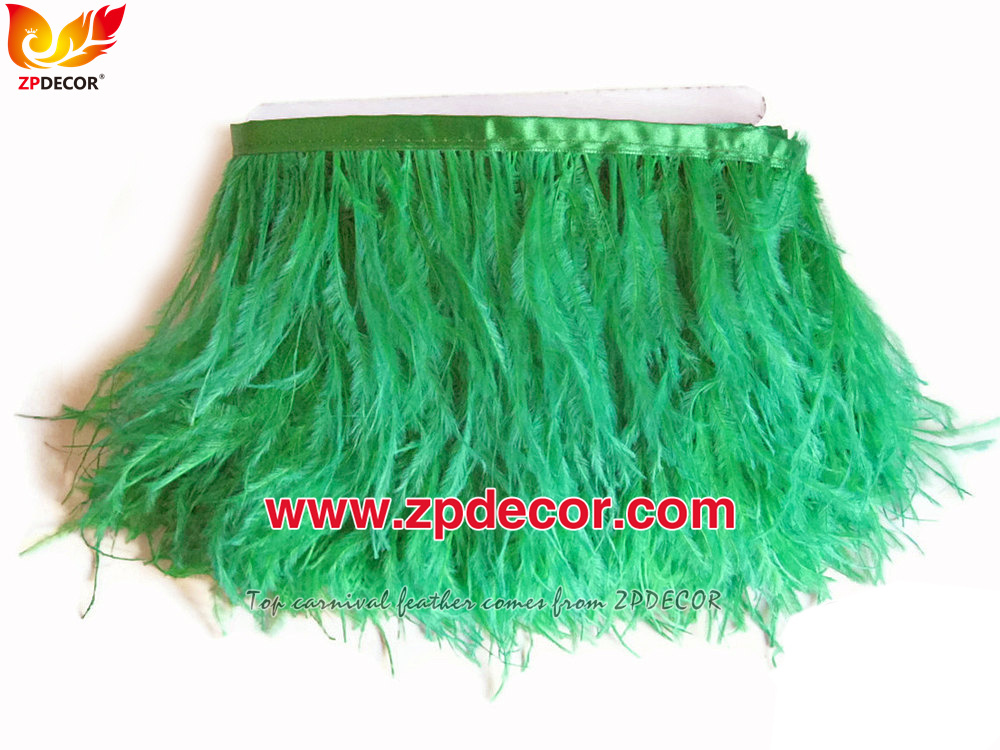 Zpdecor Feathers Factory Wholesale 10-15 cm Green Fluffy Ostrich Feather Fringe Trim for Fashion Costumes Design