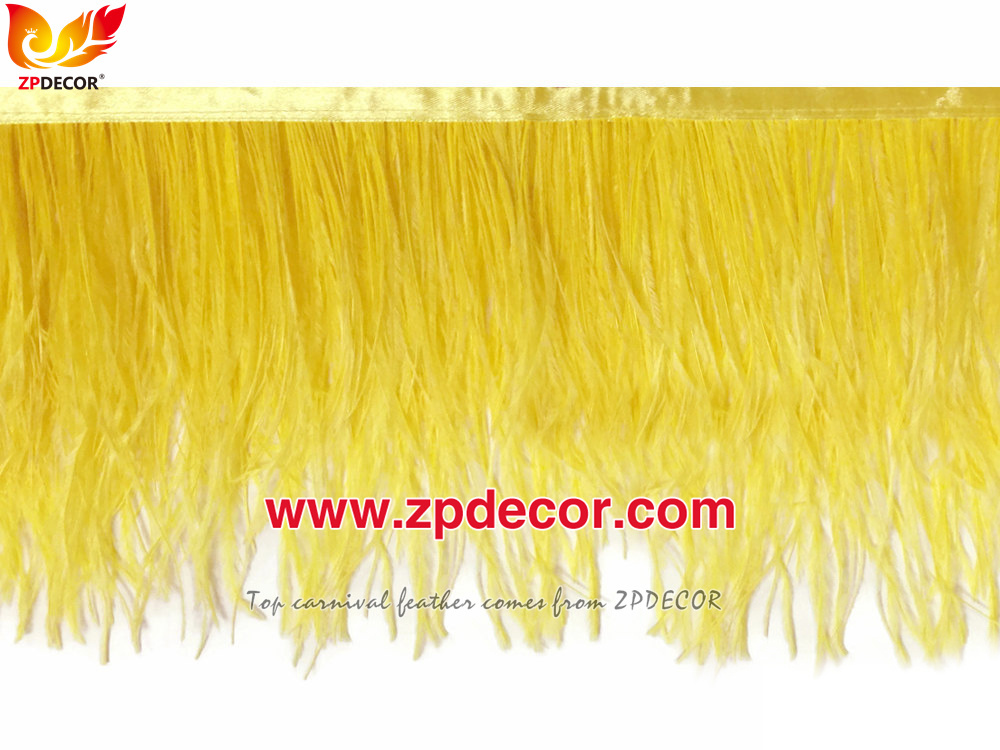 Zpdecor Feathers Factory Wholesale Stock 10-15 cm Yellow Fluffy Ostrich Feather Fringe Trim for Fashion Costumes and Jewelry Design
