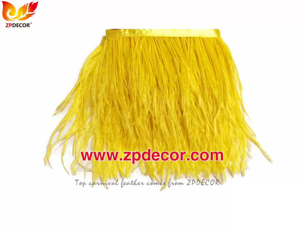 Zpdecor Feathers Factory Wholesale Stock 10-15 cm Yellow Fluffy Ostrich Feather Fringe Trim for Fashion Costumes and Jewelry Design