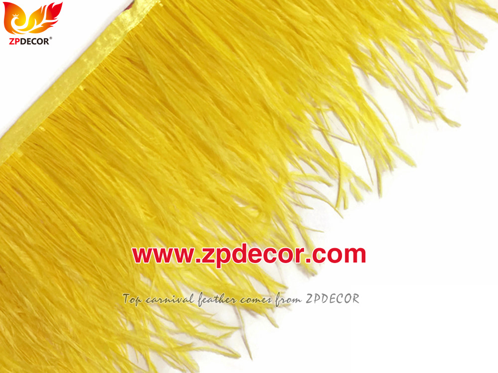 Zpdecor Feathers Factory Wholesale Stock 10-15 cm Yellow Fluffy Ostrich Feather Fringe Trim for Fashion Costumes and Jewelry Design