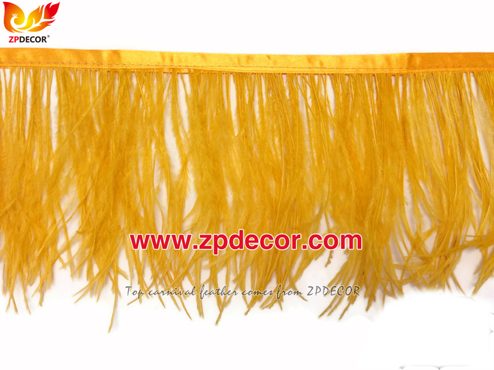 Zpdecor Feathers Factory Wholesale 10-15 cm Gold Fluffy Ostrich Feather Fringe Trim for Fashion Costumes and Jewelry Design