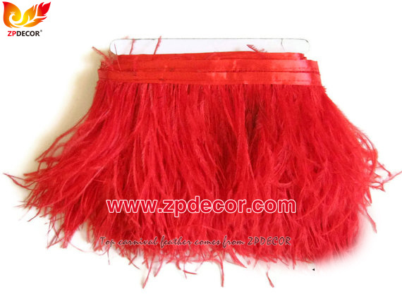 Zpdecor Feathers Factory Wholesale Stock 10-15 cm Red Fluffy Ostrich Feather Fringe Trim for Fashion Costumes and Jewelry Design