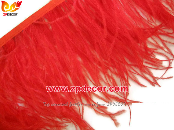 Zpdecor Feathers Factory Wholesale Stock 10-15 cm Red Fluffy Ostrich Feather Fringe Trim for Fashion Costumes and Jewelry Design
