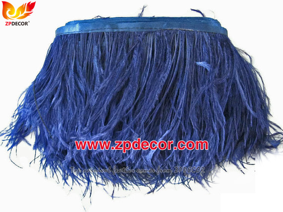 Zpdecor Feathers Factory Wholesale 10-15 cm Navy Blue Fluffy Ostrich Feather Fringe Trim for Fashion Costumes  and Jewelry Design