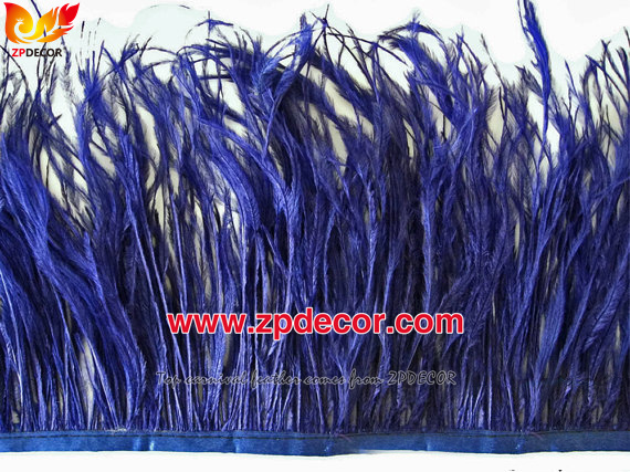 Zpdecor Feathers Factory Wholesale 10-15 cm Navy Blue Fluffy Ostrich Feather Fringe Trim for Fashion Costumes  and Jewelry Design