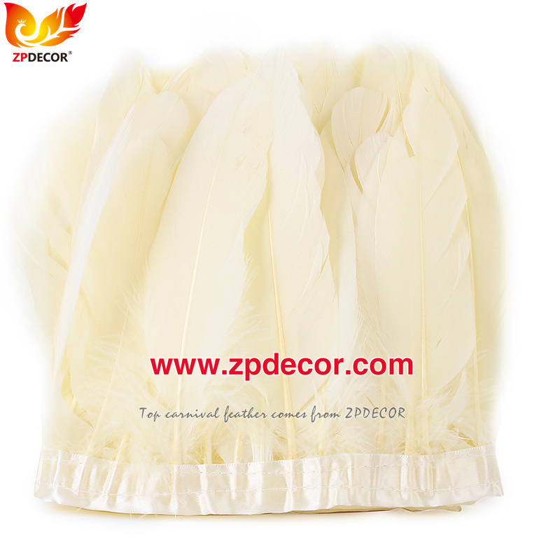 Zpdecor Feathers Factory Wholesale  Stock 15-20 cm White Goose Feather Trim Fringe for Bahams Jankanoo Carnival