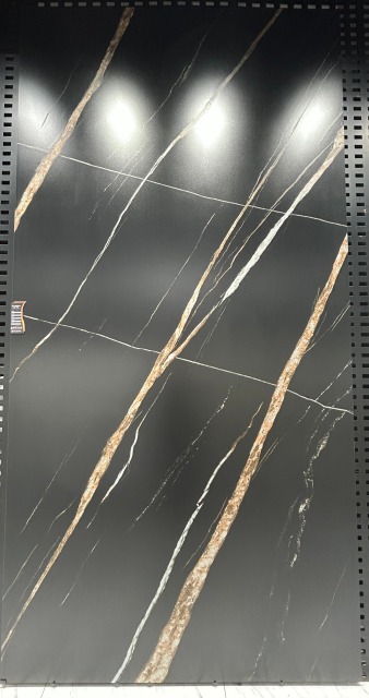 Black Big slabs 1600×3200 Sintered stone kitchen countertop installation at discounted prices