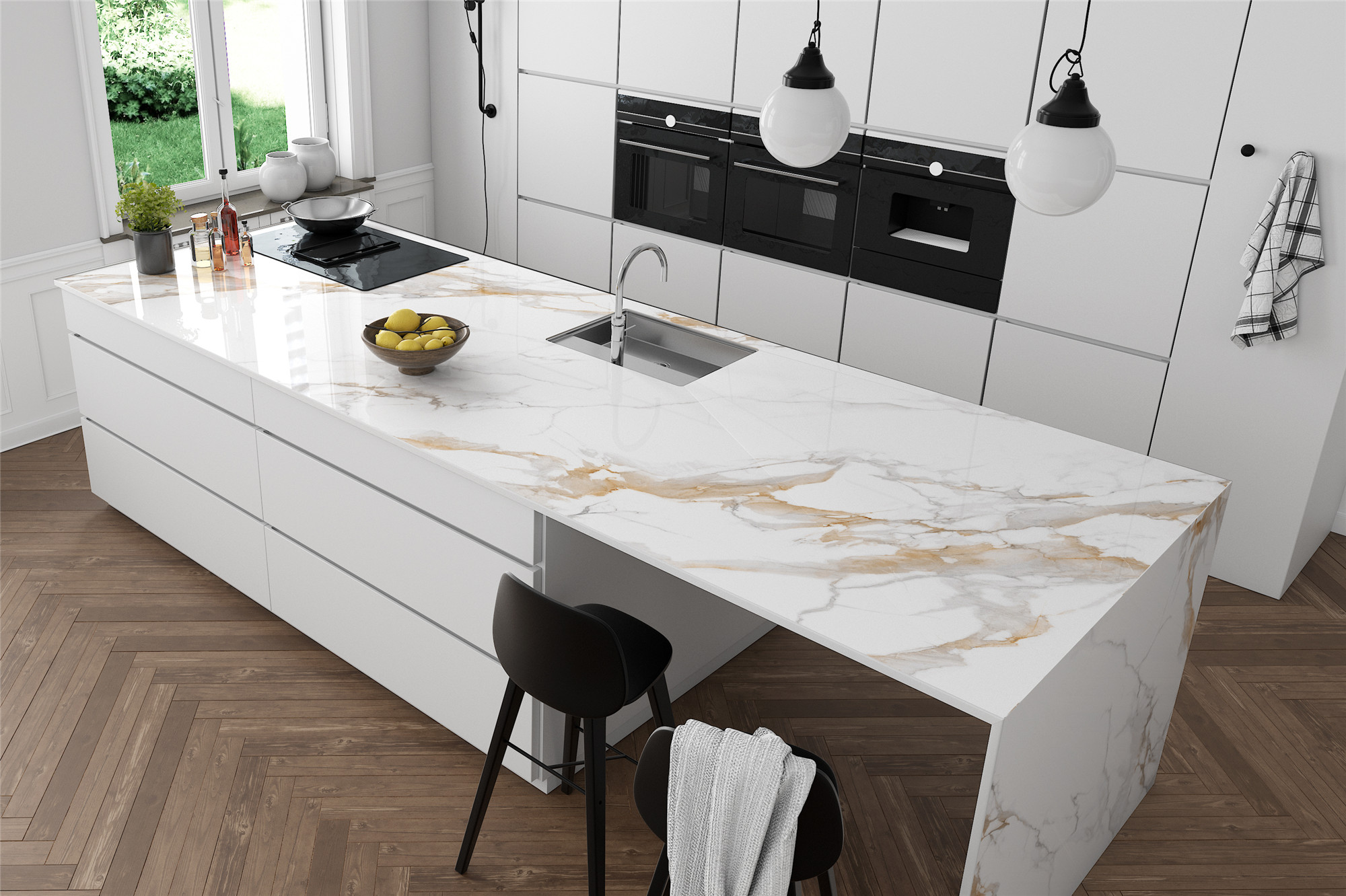 Calacatta gold China Sintered Stone Slab Kitchen Countertop factory