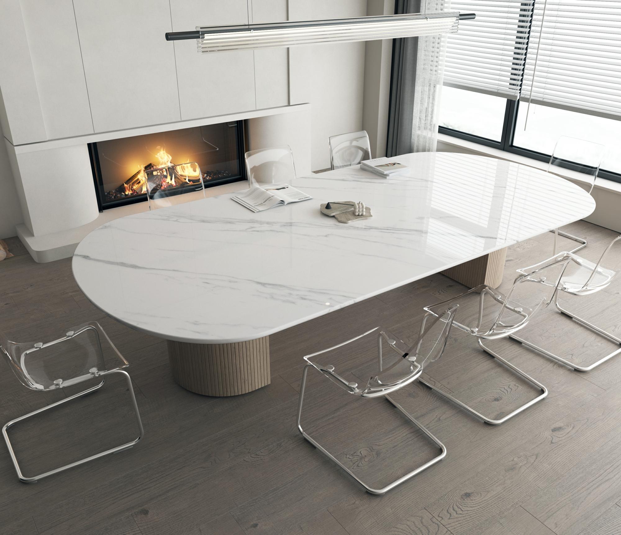 White marble dining table and chairs customized from 1 set