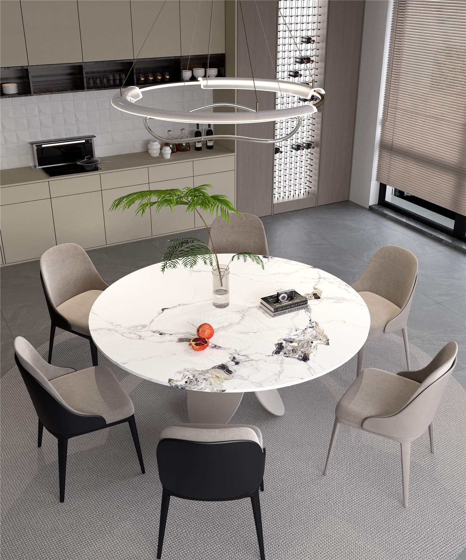 Mesa de comedor redonda de porcelana Mármoles blancos personalizable,Piedra sinterizada DiTuo - Piedra flexible Superficies cerámicas Proveedores de losas de porcelana