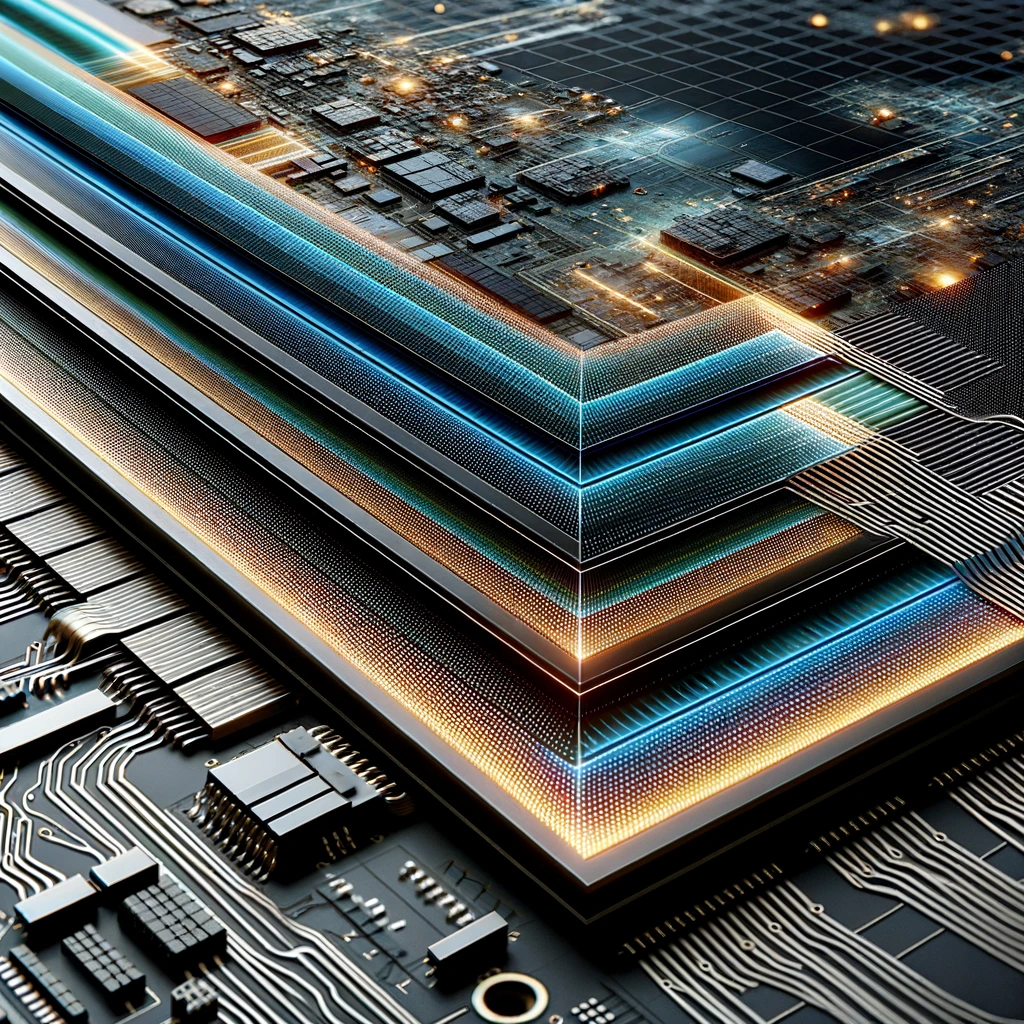 A close-up view of a custom LCD display panel showing detailed pixel arrangement and backlight technology. The image illustrates the intricate layers 