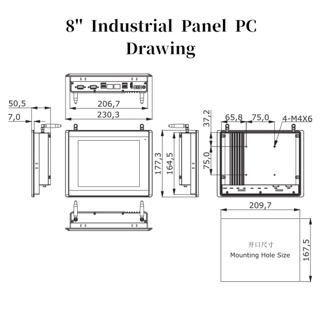 8'' industrial Panel PC HMI with capacitive / resistive touch display customization