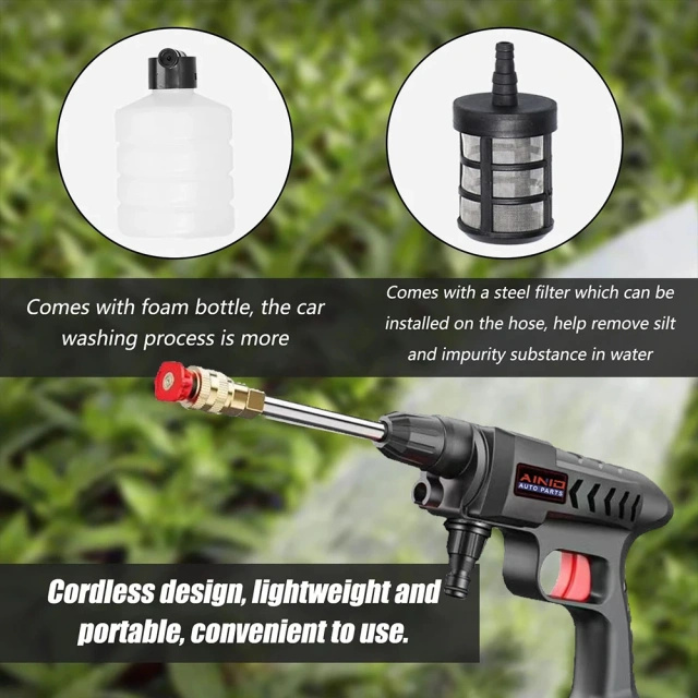 60BAR 30000mAh/20000mAh Wireless High Pressure Car Washer Self Priming Sustain 300W Car Wash Water Gun With Li-ion Battery