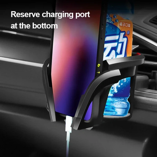 SEAMETAL 2 in 1 Car Air Vent Cup Holder with Phone Mount Anti-Shake Phone Stand Water Drink Holder Bottle Support Interior Parts