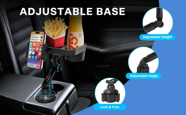 Universal 360 Degree Rotating Telescopic Rod Long Arm Extendable ABS Car Mounted Water Cup & Telephone Holder