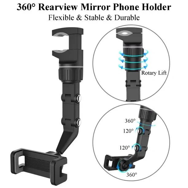 NEW Car Phone Holder Rearview Mirror Phone Holder Adjustable Navigator Bracket 360Rotatable Retractable For Universal Car Mobile