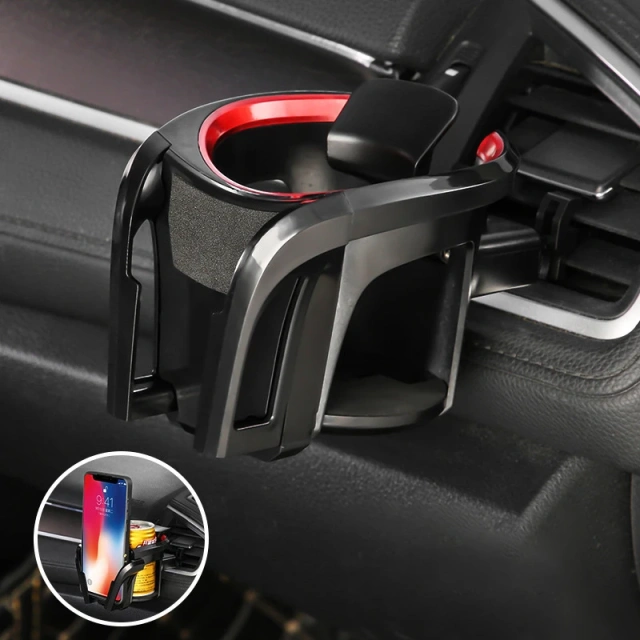 SEAMETAL 2 in 1 Car Air Vent Cup Holder with Phone Mount Anti-Shake Phone Stand Water Drink Holder Bottle Support Interior Parts
