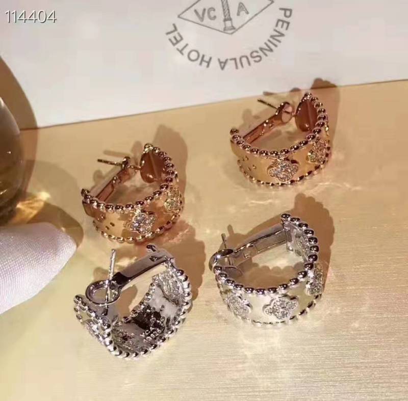 Perlée clovers bracelet and Earring Set Solid Silver Body Van Cleef Arpel 1:1 Copy Replica