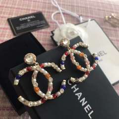 Chanel Fashion White Crystal Colorful Pearl Stud Earring Costume Jewelery