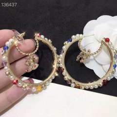 Chanel Fashion Colorful Pearl Crystal Hoop Earring Costume Jewelery