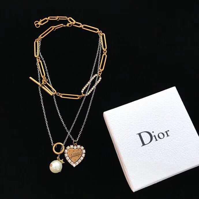 Dior Strands Long Heart Pendant Necklace Fashion Jewelry