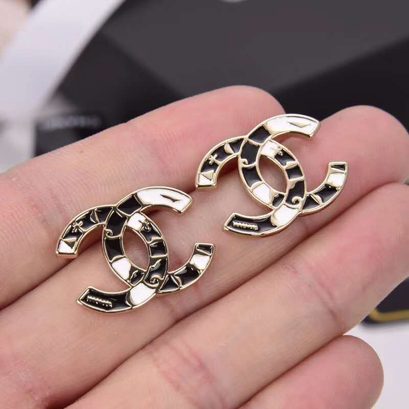 Chanel Black White Oil Painting Stud Earring