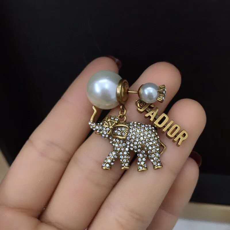 Dior ‘J’Adior’ Elephant Charm Dior Tribales Antique Gold Finish Earring resin beads strass