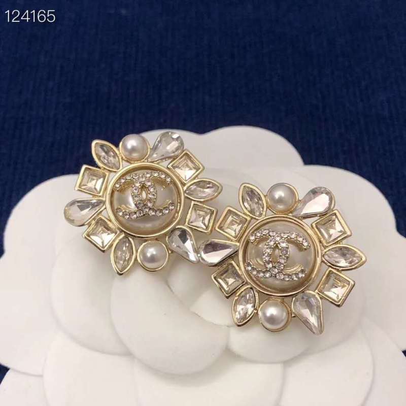 Chanel Sunshine Crystal Pearl Stud Earring Fashion Costume Jewelry
