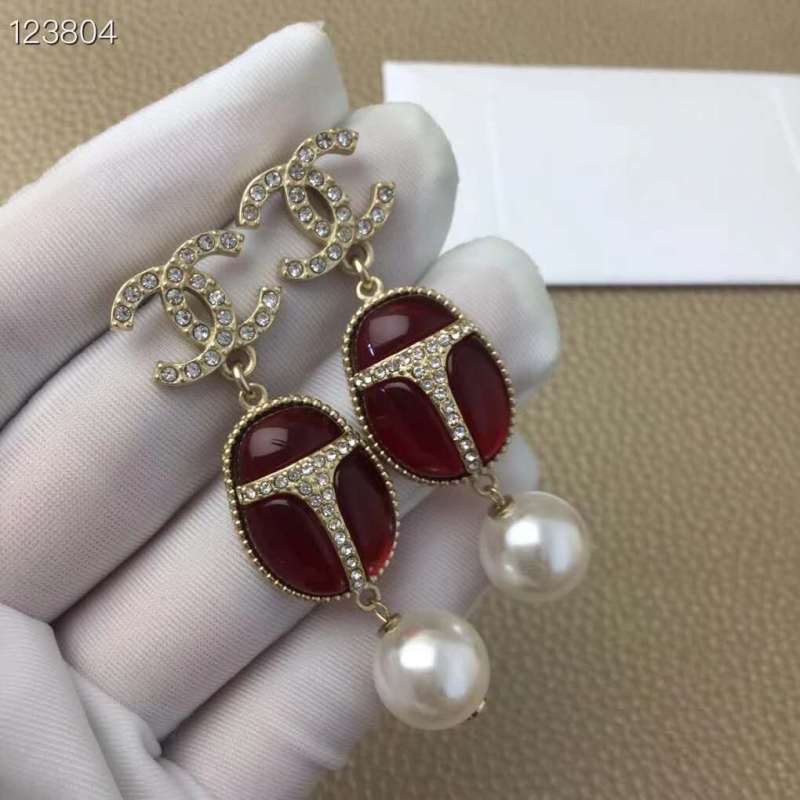 Chanel Dark Red Long Drop Earring Fashion Costume Jewelry