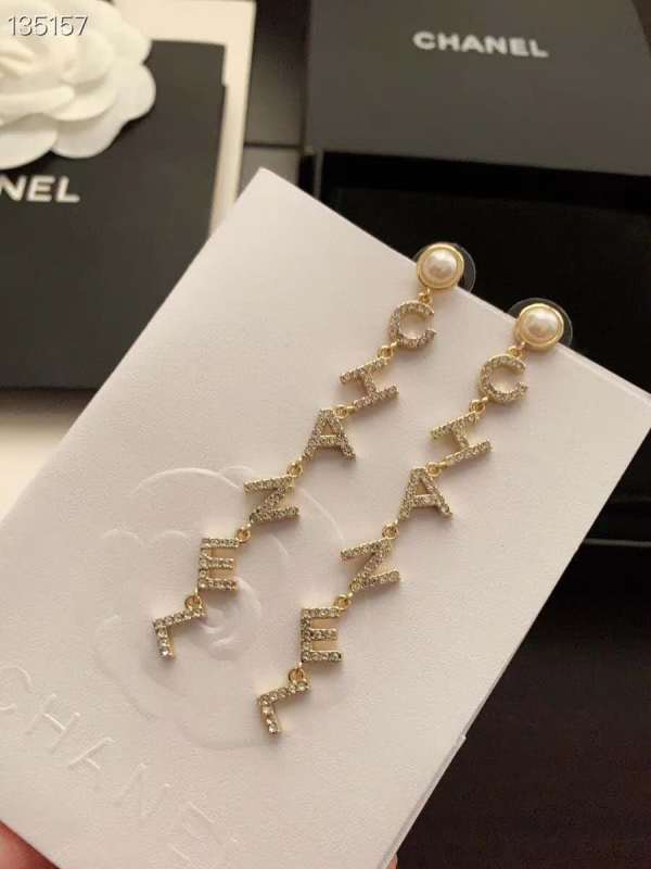 Chanel Long Letter Crystal Earring Fashion Costume Jewelry